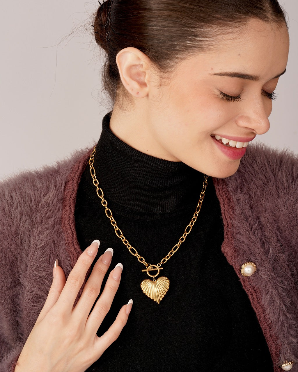 Pleated Heart Necklace